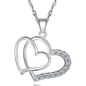 925 Silver Love Charm Exaggerated Double Heart Necklace​